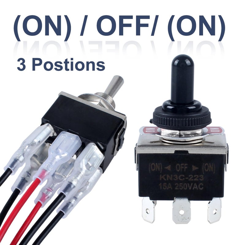 DMWD 2pcs Heavy Duty Rocker Toggle Switch 30A 12VDC 20A 120V DPDT 6 Pins 3 Positions (ON)-Off-(ON) Momentary with Waterproof Boot Cap pre-Wired Cables for Auto Car Truck Boat Marine - Image 4